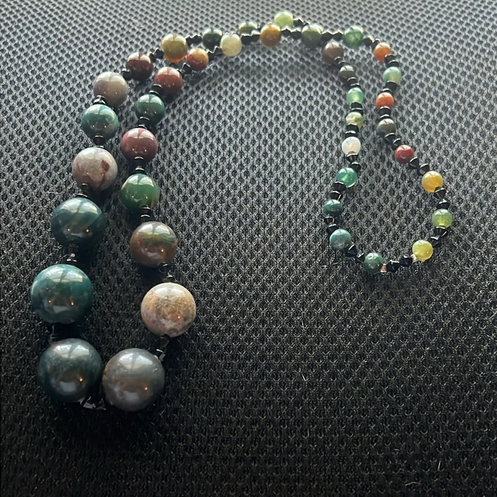 New Multi Color Gemstones Graduated Beads Opera Necklace Gift Box